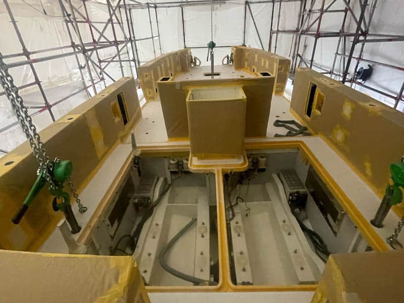 A yacht tender being painted and finished